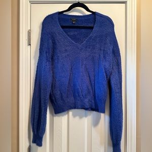 Halogen Blue Fuzzy V-Neck Sweater